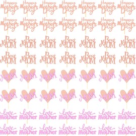 Cotiny 56 piezas de decoración para cupcakes para el día de la madre con purpurina, decoración para tartas para el mejor día de la madre, amor y madre (4 estilos)