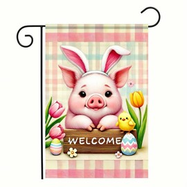 BlissYard Welcome Pig Garden Flag Spring Easter Garden Flag Happy Easter Decorations 12×18 Inch Double Sided Small Flag For Outside Outdoor Farmhouse Spring Decor Yard Flag