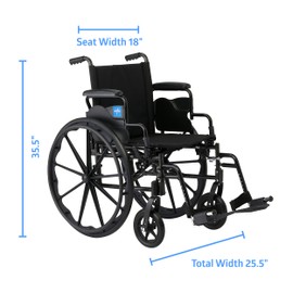 Medline 18” Foldable K4 Wheelchair with Swing-Back Desk-Length Arms & Swing-Away Footrests, 300 lbs. Capacity, Transport Chair for Adults & Seniors,Black