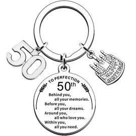 AIQIUQIU 50th Birthday Keychain, Funny Ideas Birthday Inspirational Gifts for Family, Friends, Coworkers, Unisex Birthday Gifts