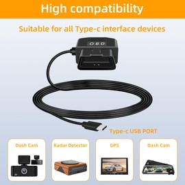 GELRHONR Car OBD Power Cable for Dash Camera, Electronic Vehicles Type C OBD2 Dashcam Hardwire Kit, with Switch Button 24 Hours Monitoring and Acc 2 Mode 12-24 V/11.5 FT