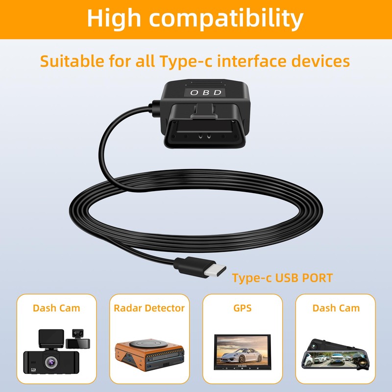 GELRHONR Car OBD Power Cable for Dash Camera, Electronic Vehicles