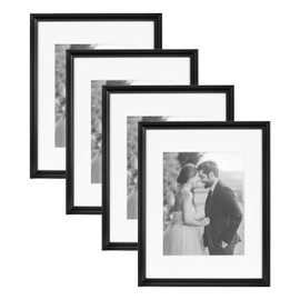 Kate and Laurel Adlynn Rectangle Picture Frame Set of 4, 11 x 14 matted to 8 x 10, Black, Modern Glam Four-Piece Frame Set for Gallery Wall Frame Set in Living Room Wall Decor