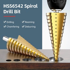 HUHAO Juego de brocas de paso para taladro, 3 piezas, de acero de alta velocidad, ranuradas en espiral, para hoja, aluminio, metal, madera, agujero, corte, multitamaño, para amantes de bricolaje