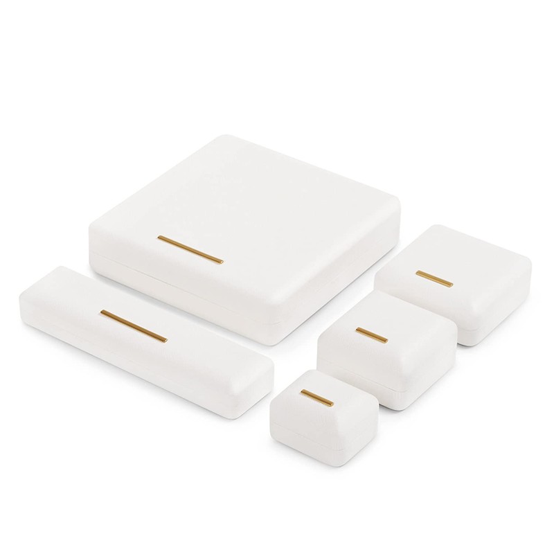 Woodten White Round Corner Ring Box PU Leather Engagement Proposal