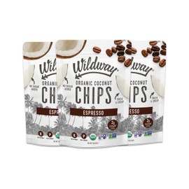Wildway Organic Coconut Chips - No Sugar Added, Low Carb Keto Snack, Gluten-Free & Certified Organic, Healthy & Tasty, Paleo Friendly, Non-GMO, Sustainably Sourced, 4 Oz, Espresso, 3 Pack