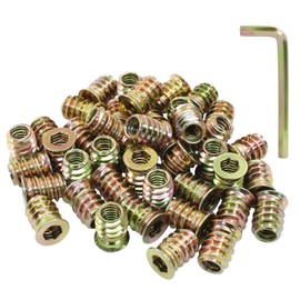 Moicstiy - 50 piezas de insertos roscados de 1/4 "-20 x 15 mm para madera, insertos roscados de madera para muebles