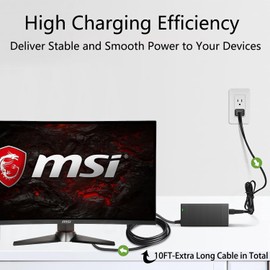 UL Listed 12V AC/DC Adapter Charger Compatible with MSI Optix MAG Series MAG27C MAG27CQ 27" MAG24C OPTIXMAG24C 24" OPTIXAG32CQ 32" AG32CQ AG32C 32-inch OPTIXAG32C Gaming Monitor Power Supply Cord