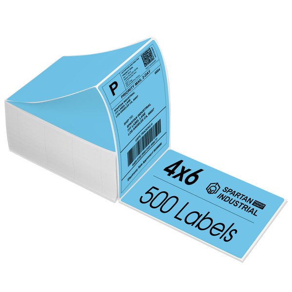 Spartan Industrial Direct Thermal 4" X 6" Fanfold Blue Shipping