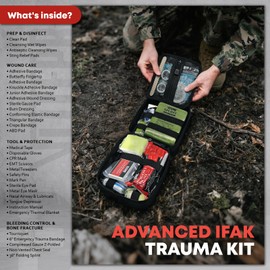 144Pcs Advanced Trauma First Aid Kit - Emergency Camping Gear with Tourniquet, Compression Bandage, 36" Splint | Portable Survival Gear for Outdoor, Home, Camping- Gift for Husband Dad and Wife-Black