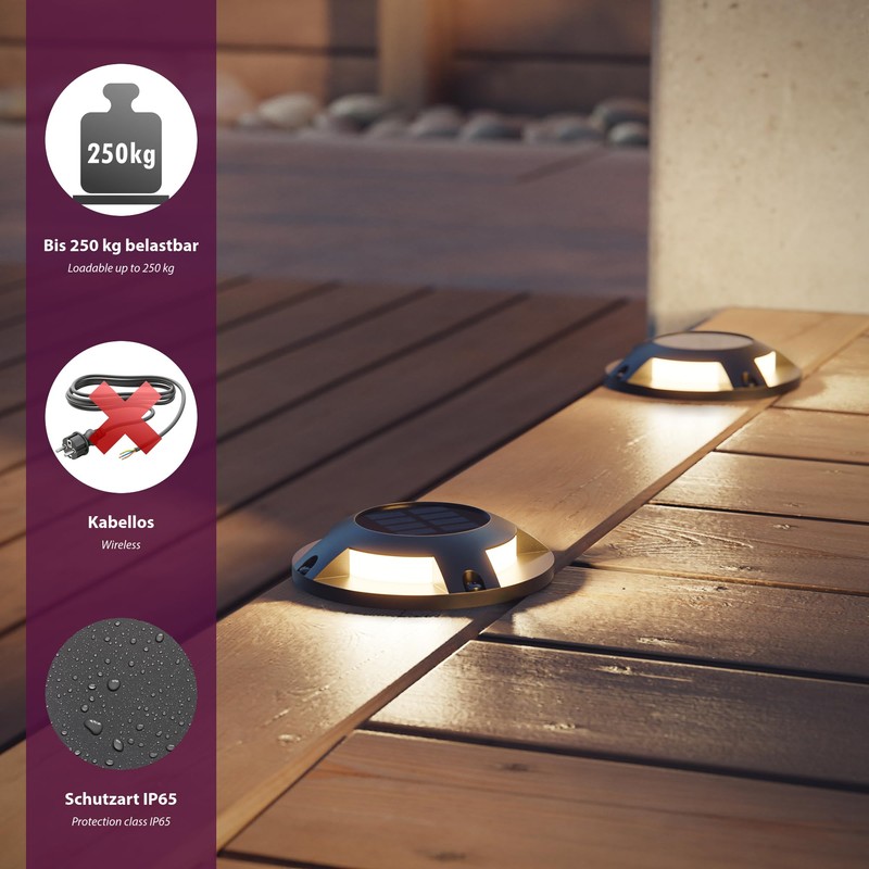 ledscom.de Bunso LED Solar Floor Light for Outdoor Use, IP65,