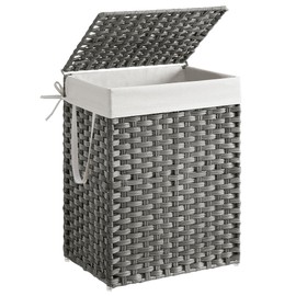 SONGMICS SONGMICS Laundry Hamper with Lid, 23.8 Gallon (90 L) Synthetic Rattan Clothes Laundry Basket with Lid and Handles, Foldable, Removable Liner, Dove Gray ULCB51WG