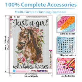 Horse Diamond Painting Kits for Adults, Horse Diamond Art Kits for Adults, Horse Peinture Diamant for Gift Home Wall Decor 12x16 Inch