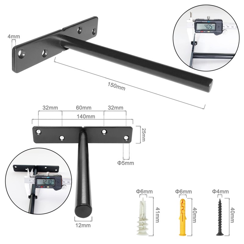Premium Heavy Duty Floating Shelf Brackets - Solid Steel Wall