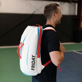 Friday Pickleball Equipment Backpack, Two Padded Paddle Compartments, Six Zippered Pockets, Durable Nylon Material, Separate Shoe Compartment, Ergonomic Handles and Shoulder Straps