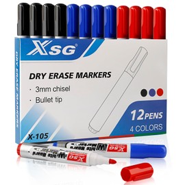 Whiteboard Marker, 12 Whiteboard Pens, Dry Erasable, Bullet Tip 3 mm, 3 Colours Whiteboard Pens Bullet Tip Set, Perfect for Home, School, Office (Pack of 12)
