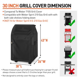 Arcedo Grill Cover 30 Inch Compatible with Weber Spirit 210 Gas Grills, Waterproof Heavy Duty Small Fade Resistant BBQ Cover, Compared to 7105, Not Fit for Spirit II E-210