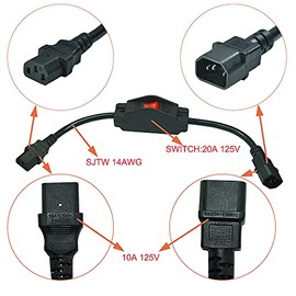 IEC 320 C14 a C13 Cable de alimentación corto resistente con interruptor de encendido/apagado, cable de extensión estándar para computadora, cable de extensión macho hembra de 3 pines con interruptor