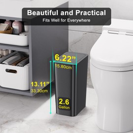 N. NETDOT 3 Pack 10L/2.6 Gal Bathroom Trash Can with Lid, Bathroom Trash Bin with Press Lid, Small Trash Can/Slim Garbage Cans/Waste Basket for Bathroom,Kitchen,Office,Bedroom - Black,Gray,Off White