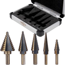 Vmingo - Broca Escalonada Conica Acero Rapido HSS Taladro Metal Madera 5uds 50 tamaños diferentes Doble Filo Estuche Portatil