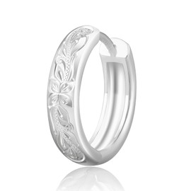 KRKC & CO Hoop Earrings, Hawaiian Jewelry, Women's Earrings, 0.6 inches (15 mm), Plumeria, Carved, Hypoallergenic, Silver, Pink, Gold/Black, Unisex, 14K Gold Plated, Simple, Fashionable, Body: Brass