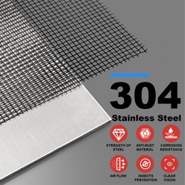 RUNPIG 304 Stainless Steel Mesh, 47in x 10ft, 22 Mesh, Sturdy Metal Screen Roll for Window, Door, Air Vents, Filter, Cage, Garden, Patio, Pet (Black, 47inch)