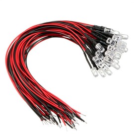 sourcing map 30Pcs 5mm Pre Wired LED, White DC9-12V Clear Lens, Light Emitting Diodes