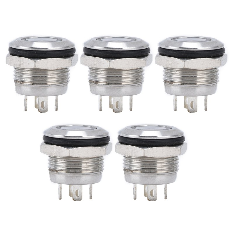 5Pcs Button Switch Stainless Steel Flat Top Button with LED