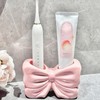 Pink Bow Toothbrush Holder,2‑Slot Ceramic Cute Girly Bathroom Decor