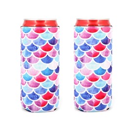 Neoprene Slim Beer Can Cooler Tall Stubby Holder Foldable Stubby Holders Beer Cooler Bags Fits 12oz Slim Energy Drink & Beer (Mermaid(2Pack))