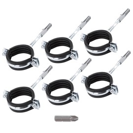 SKIR'CO (Pack of 6) Pipe Brackets with Black Rubber Lining for Diameter 56-60 mm Pipes, for Wall and Ceiling Mounting (Pack of 6, with pH Screwdriver Bit)