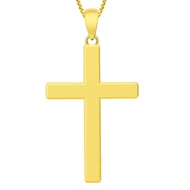 YL Cross Necklace for Women Sterling Silver Plain Cross Pendant Necklace 1.18" Simple Jewelry for Men-Gold