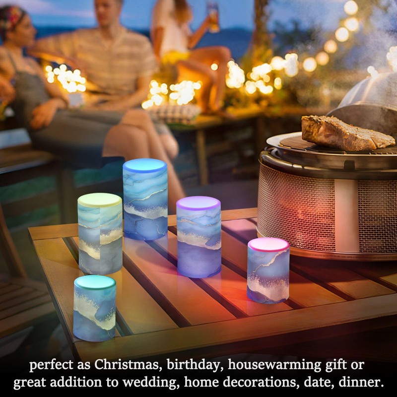 YETTASBIN Blue Marble Flameless Candles with Remote Control and Timer,