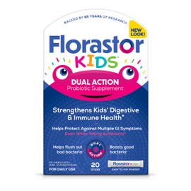 Florastor Kids Dual Action Probiotic Supplement, Strengthens Kids' Digestive & Immune Health, 20 Easy-to Mix Powder Sticks, Packaging May Vary