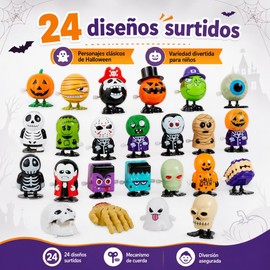 NEWKIBOU Surtido 24 juguetes Halloween con cuerda – Surtido de Figuras, Rellenos para bolsas de golosinas, premios y recuerdos de fiesta
