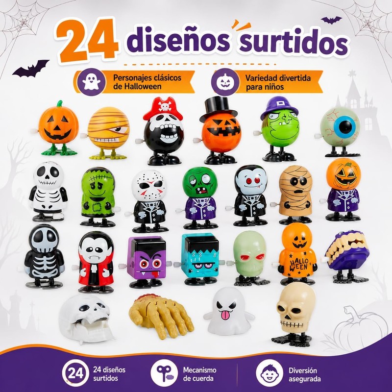 NEWKIBOU Surtido 24 juguetes Halloween con cuerda – Surtido de
