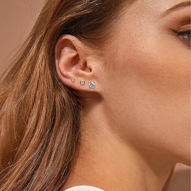 Dochais 6 Pairs Sterling Silver Stud Earrings for Women, Cubic Zirconia Stud Earrings, Tiny Ball Stud Hypoallergenic Earrings, Small Tragus Cartilage Earrings Set for Men 2 mm, 3 mm, 4 mm, Alloy Steel