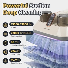 Mattress Vacuum, Pet Hair & Dust Removal, Handheld Vacuum Cleaner for Couch & Bed, Long-Lasting Battery, UV Light, Mattress Cleaner Machine with Washable HEPA 10 Filter, 13KPa Strong Suction