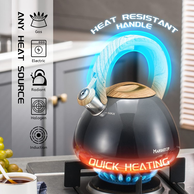 MARSKITOP Whistling Tea Kettle for Stove Top, Food Grade Stainless