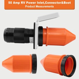 Ficstar 50 AMP RV Power Inlet Twist Lock RV Shore with Indicator,125V/250V,Female Twist Locking Connector with Orange Weatherproof Cover Boot Kit for RV Trailer Boat Caravan Camper,NEMA SS2-50P Plug