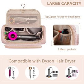 Fasrom Travel Case Compatible with Dyson Supersonic Hair Dryer and Attachments, Large Blow Dryer Storage Bag to Organize Hair Accessories for Home and Travel, Pink (Patent Design, Empty Bag Only)