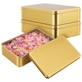 Baluue Caja MetáLica Dorada De 3 Piezas Contenedores Rectangulares De Almacenamiento Con Tapa Perfectos Para Joyería Artesanías Y Viajes