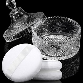 WSYUB 4pcs Dusting Powder Container with Puff, Powder Puff and Container, Glass Crystal Jar