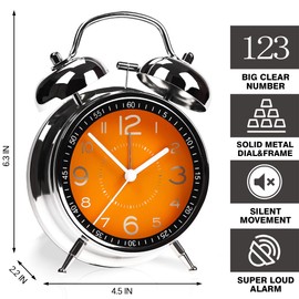 AYRELY® Super Loud Alarm Clock for Heavy Sleepers Adults,Twin Bell Retro 4 Inch Silent Non-Ticking Quartz with Backlight, Metal dial, Alarm Clocks for Bedrooms Bedside
