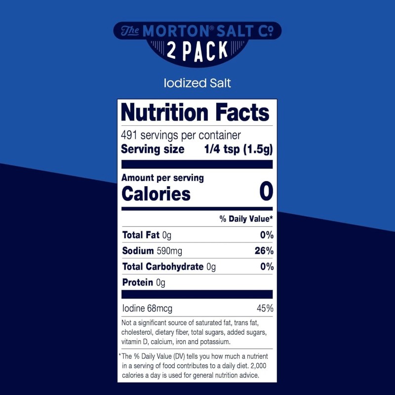 Morton Iodized Salt Round Cans All-Purpose, 26 Ounce (Pack of