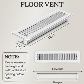 2 PCS Floor Vents Floor Registers 2x12 inch, Heavy Duty Metal Heat Air Vent Covers 2 X 12 with Rust Proof Finish for Home Office Wall Floor Registers Grilles & Vents (2, White, 2x12 Inches)