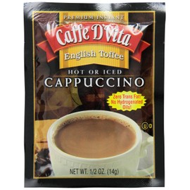 Caffe D'Vita English Toffee Cappuccino Mix - Instant Cappuccino Mix, Gluten Free, No Cholesterol, No Hydrogenated Oils, 99% Caffeine Free, Flavored Instant Coffee - 0.5 Oz Packets, 24-Pack
