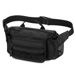Explokit Tactical Waist Bag Molle Bumbag Military Hip Belt Utility Pack for Dog Walking Hiking Camping Daily Work (#01-Black)