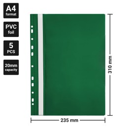 Netuno 5X File Folders Green (Punched) A4 Plastic School File Folder with Labelling Strips Plastic Folders Coloured for School Office A4