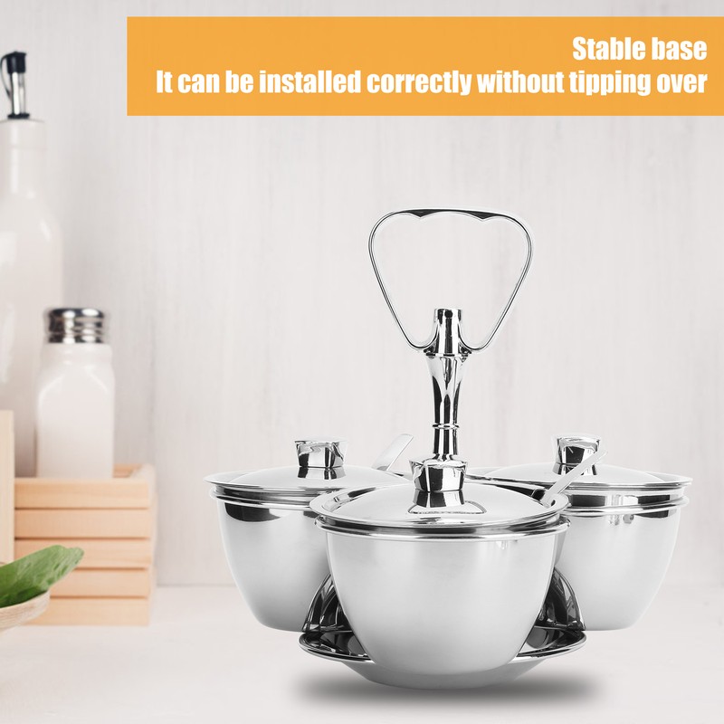 Spice Rack Kitchen Stainless Steel Seasoning Pots Condiment Set Rotating